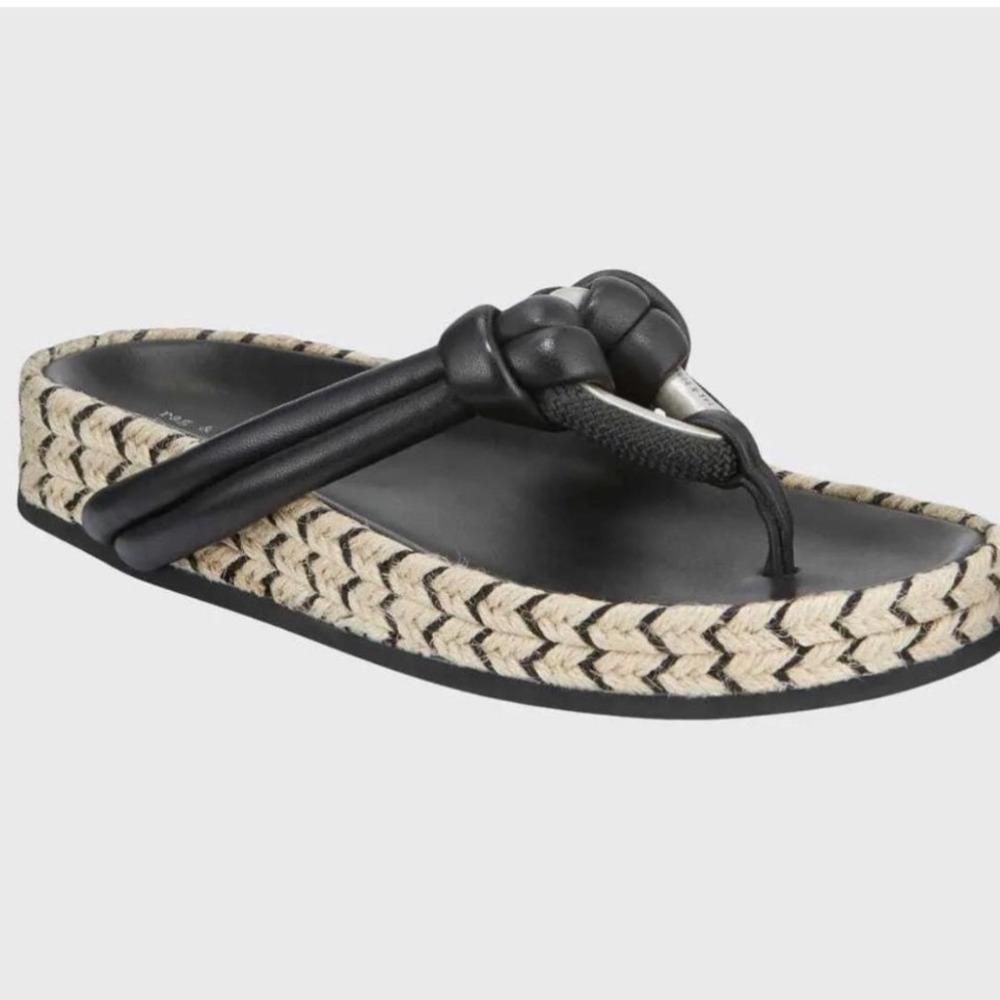 Rag & Bone Eva Black Leather Braided Jute Sandals Women's Size 39 US 8.5-9